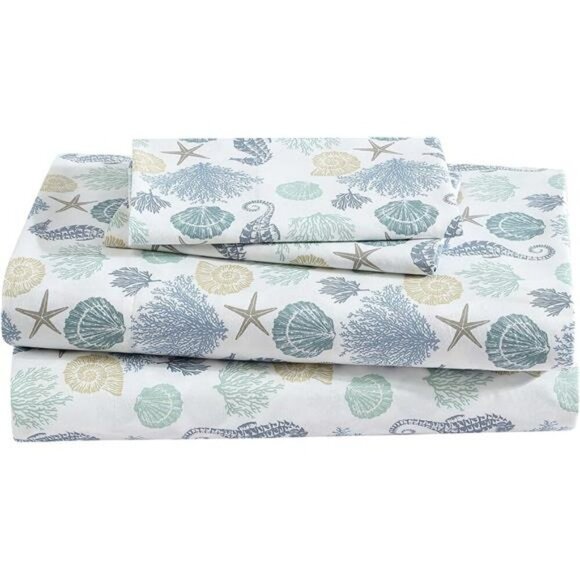 Beatrice Coastal Queen Sheet Set Soft Microfiber Deep Pocket Bedding Beach - Picture 1 of 7